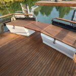 Niederländische Motoryacht Linssen 372 SX LE VOGUE (1992) – Teak-Achterdeck mit Staufächern