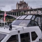 Niederländische Motoryacht Linssen 372 SX LE VOGUE (1992) – überdachtes Achterdeck, Liegeplatz Auxerre